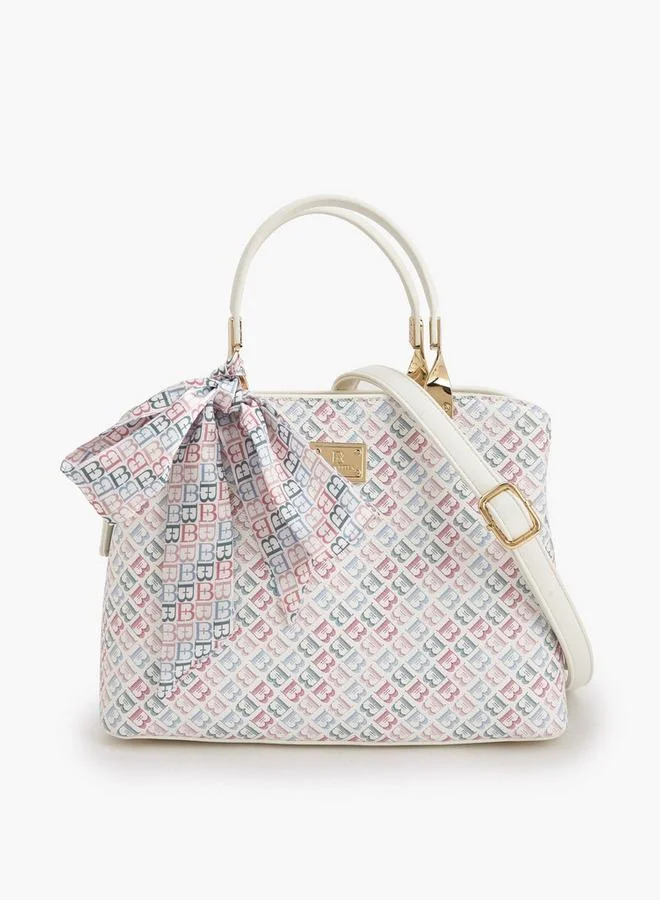Flora Bella By Shoexpress Flora Bella Monogram Print Tote Bag With Scarf Accent